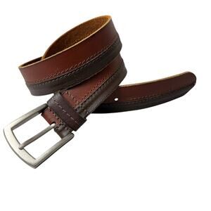 Lucky Brand Leather Belt Mens 32 Brown Colorblock Metal Buckle Casual Classic